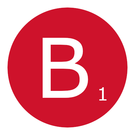 red circle with the letter B and number 1 inside